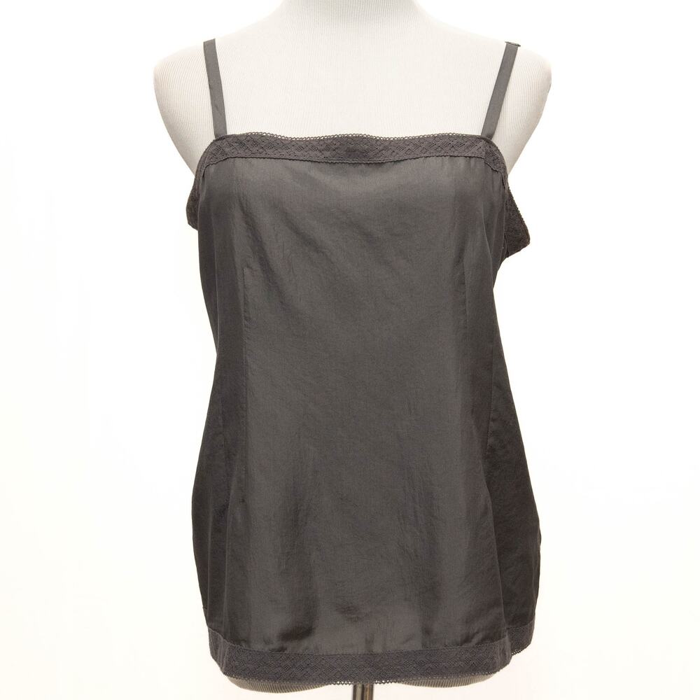 New Eileen Fisher Gray Silk Lace Trim Cami Camisole Tank Size Medium